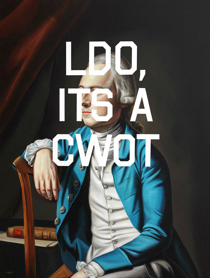 O artista Shawn Huckins pegou algumas pinturas clássicas do século XVIII e colocou uma legenda bastante atual bem no meio delas!