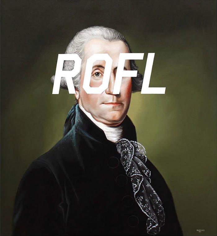 O artista Shawn Huckins pegou algumas pinturas clássicas do século XVIII e colocou uma legenda bastante atual bem no meio delas!