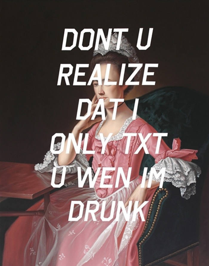 O artista Shawn Huckins pegou algumas pinturas clássicas do século XVIII e colocou uma legenda bastante atual bem no meio delas!