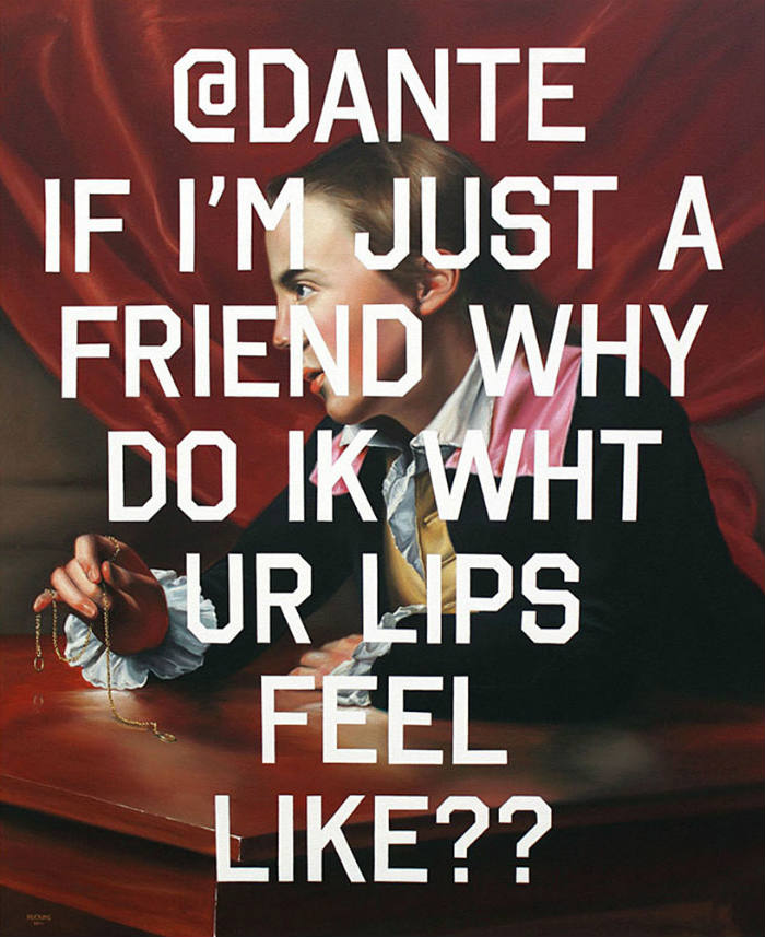 O artista Shawn Huckins pegou algumas pinturas clássicas do século XVIII e colocou uma legenda bastante atual bem no meio delas!