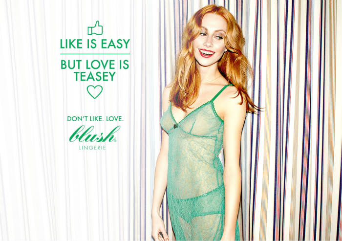 Gostei muito desse jogo de palavras e sentidos que a Glow Communication criou para a Blush Berlin, loja de lingerie baseada na Alemanha.